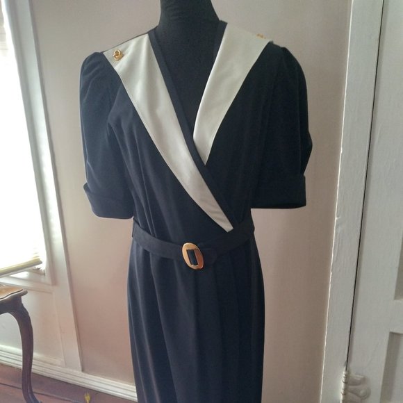 Vintage Navy And White Dress | Size 10 - Picture 3 of 9